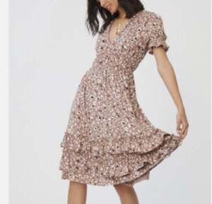 Hutch Ria Leopard Print Tiered Ruffle Midi Dress Medium Petite